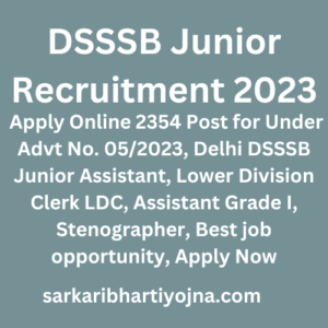 DSSSB Junior Recruitment 2023, Apply Online 2354 Post for Under Advt No. 05/2023, Delhi DSSSB Junior Assistant, Lower Division Clerk LDC, Assistant Grade I, Stenographer, Best job opportunity, Apply Now