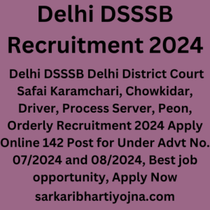 Delhi DSSSB Recruitment 2024, Delhi DSSSB Delhi District Court Safai Karamchari, Chowkidar, Driver, Process Server, Peon, Orderly Recruitment 2024 Apply Online 142 Post for Under Advt No. 07/2024 and 08/2024, Best job opportunity, Apply Now
