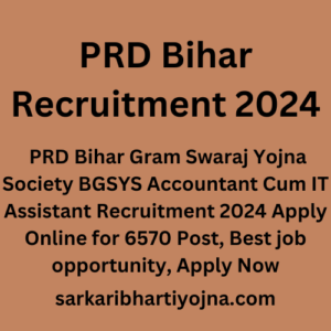 PRD Bihar Recruitment 2024, PRD Bihar Gram Swaraj Yojna Society BGSYS Accountant Cum IT Assistant Recruitment 2024 Apply Online for 6570 Post, Best job opportunity, Apply Now